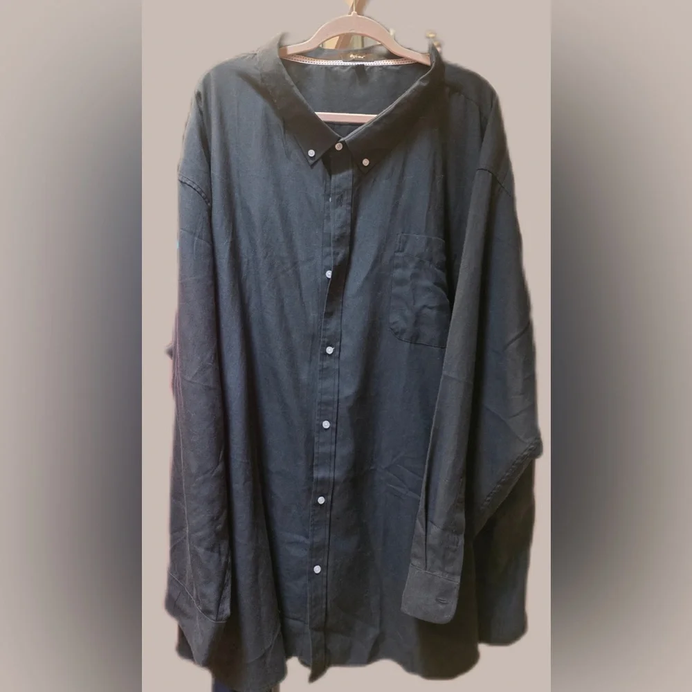 Men's Big and Tall Befried Black Button-Down Shirt - Classic Long Sleeve - Picture 1 of 2
